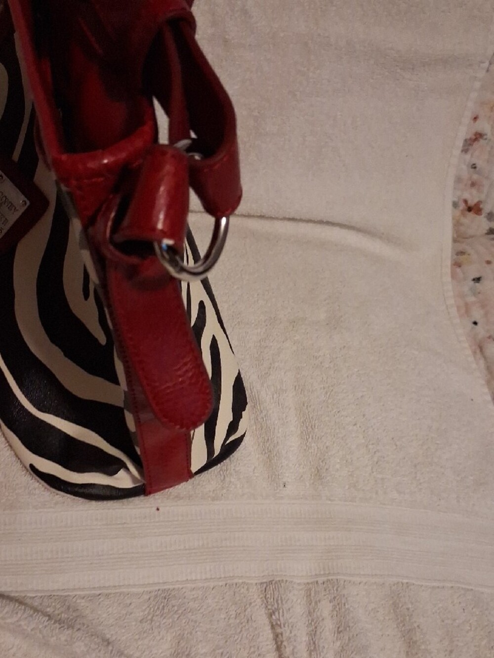 Dooney & Bourke Black and Cream Zebra-Print Shoulder Bag with Red Trim - Picture 6 of 14
